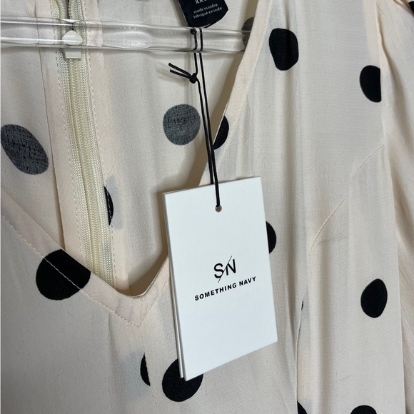 Something Navy | NWT Puff Sleeve Midi Dress in Beige Ecru Polka Dot XXS - Picture 4 of 8